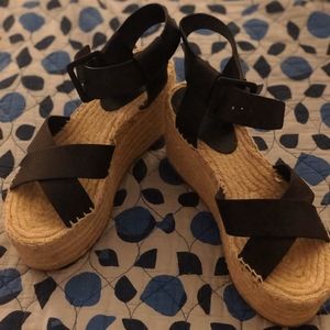 Espadrille Platform Heels With Black Straps